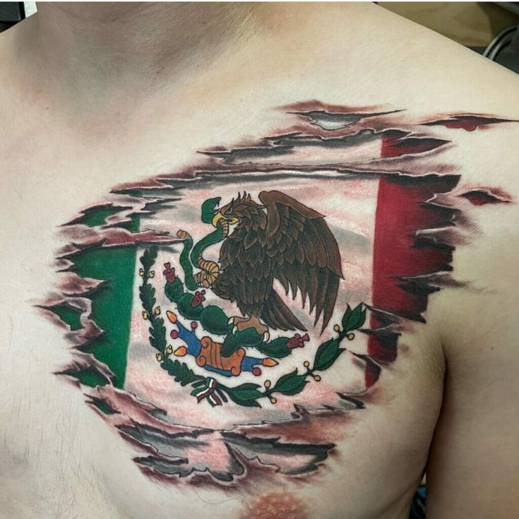Skin Embedding Mexican Flag Tattoo