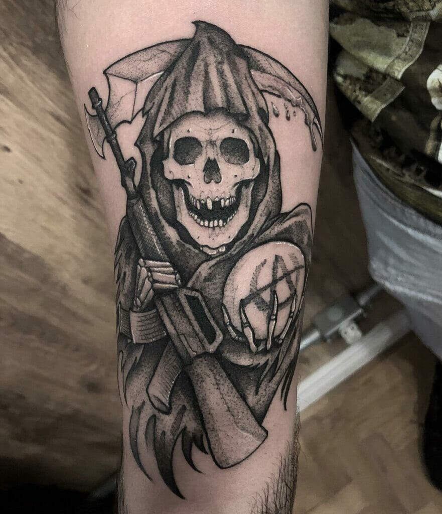 Sons Of Anarchy Reaper Tattoo In Black Work