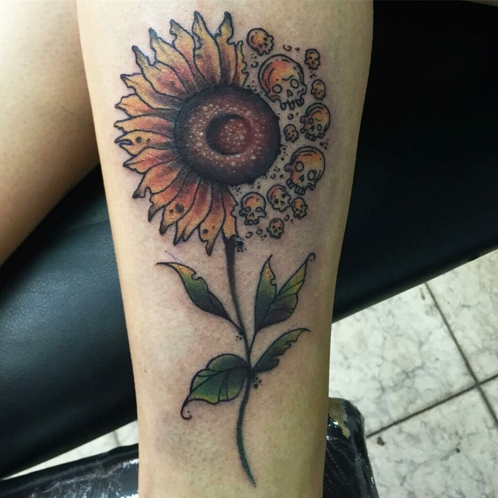 Sunflower And Skull Tattoo