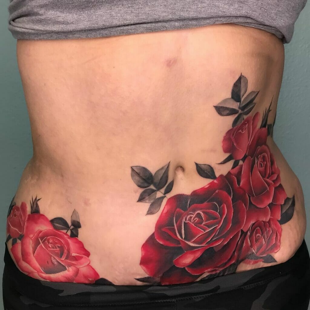 The Gorgeous Red Roses And The Scar Tattoo For The Pretty Woman