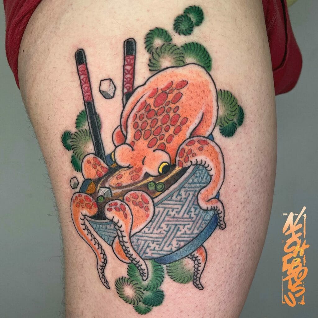 Thigh Japanese Octopus Tattoos