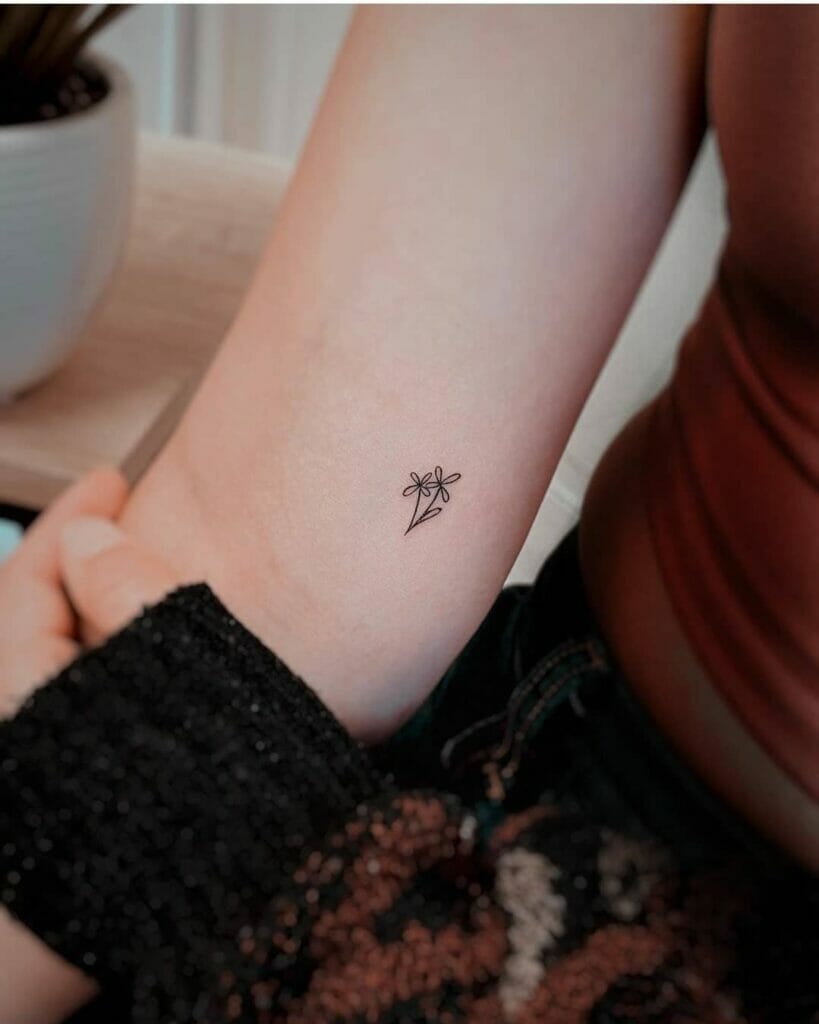 Tiny Single Ink Black Wildflower Tattoo Designs
