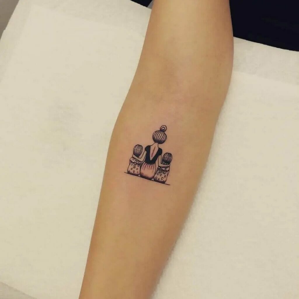 Tiny Sweet Mother With Daughters Tattoo