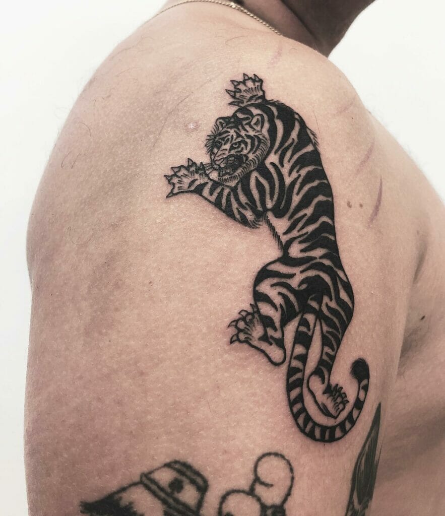 Tony Soprano-Inspired Tiger Tattoo On Upper Sleeve
