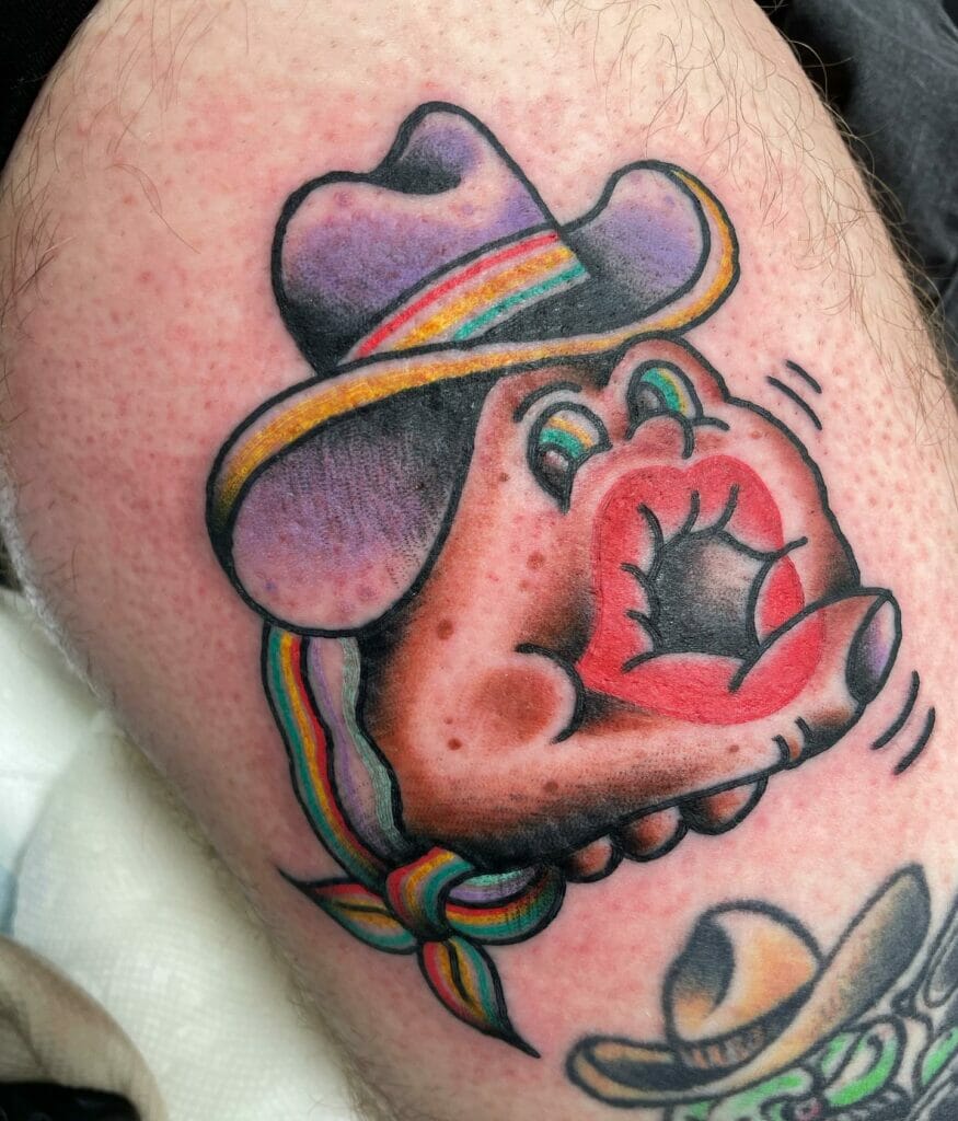 Traditional And Colorful Clown With A Hat Hand Tattoo