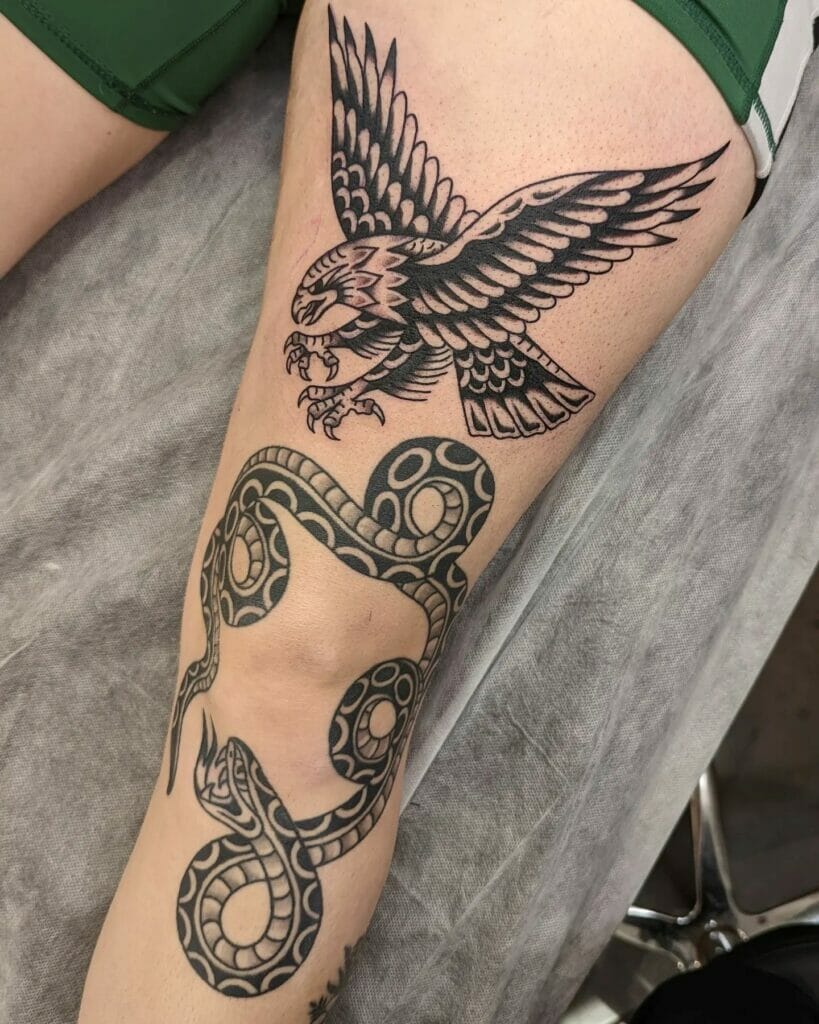 Traditional Eagle And Snake Tattoo