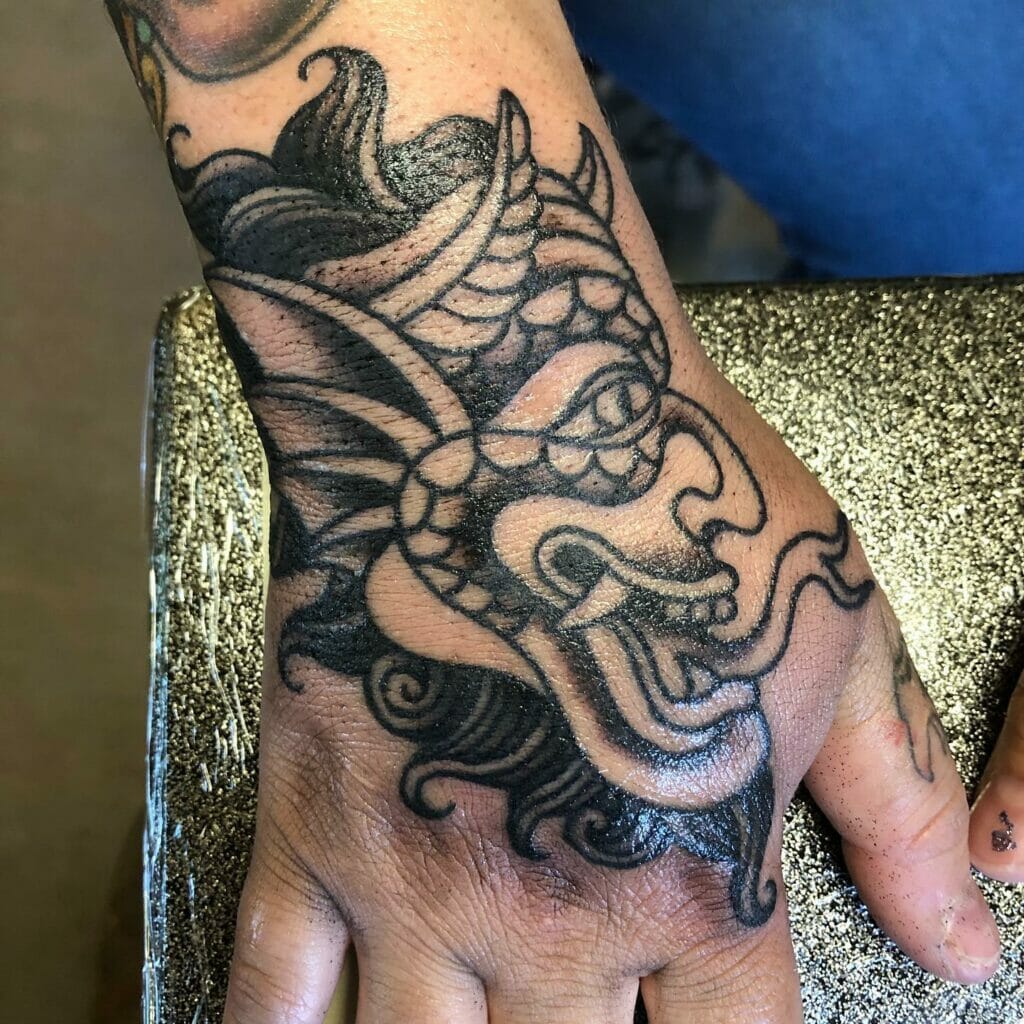 Traditional Hand Tattoo Of Devil