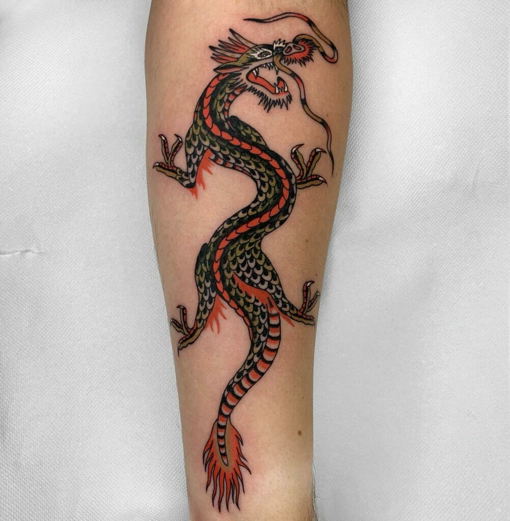 Traditional Style Tattoos Of Dragon For Women