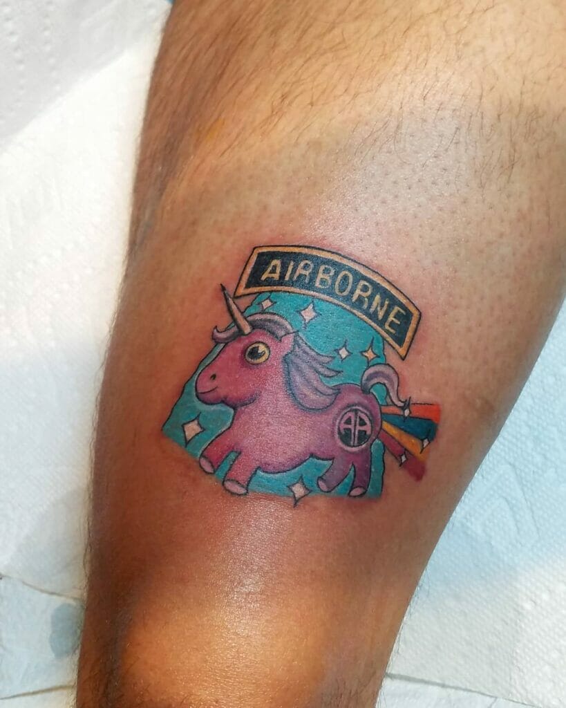 Unicorn Airborne Tattoo On The Thigh