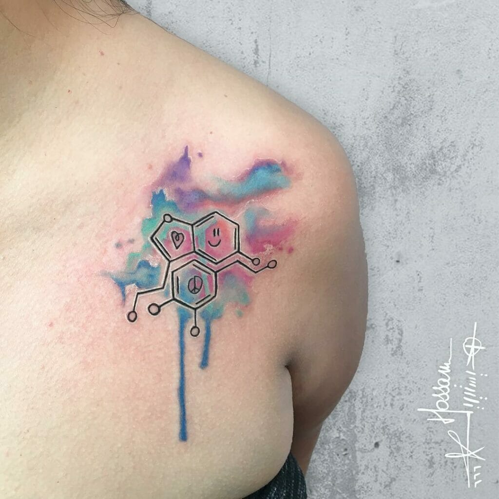 Unique Serotonin And Dopamine Tattoo In Water Colour Background