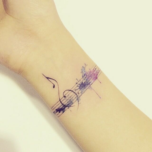 Watercolor Wrist Music Note Tattoo