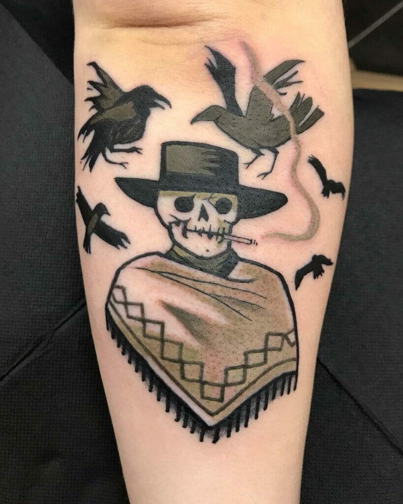 Western Ghost Skeleton Cowboy Tattoo