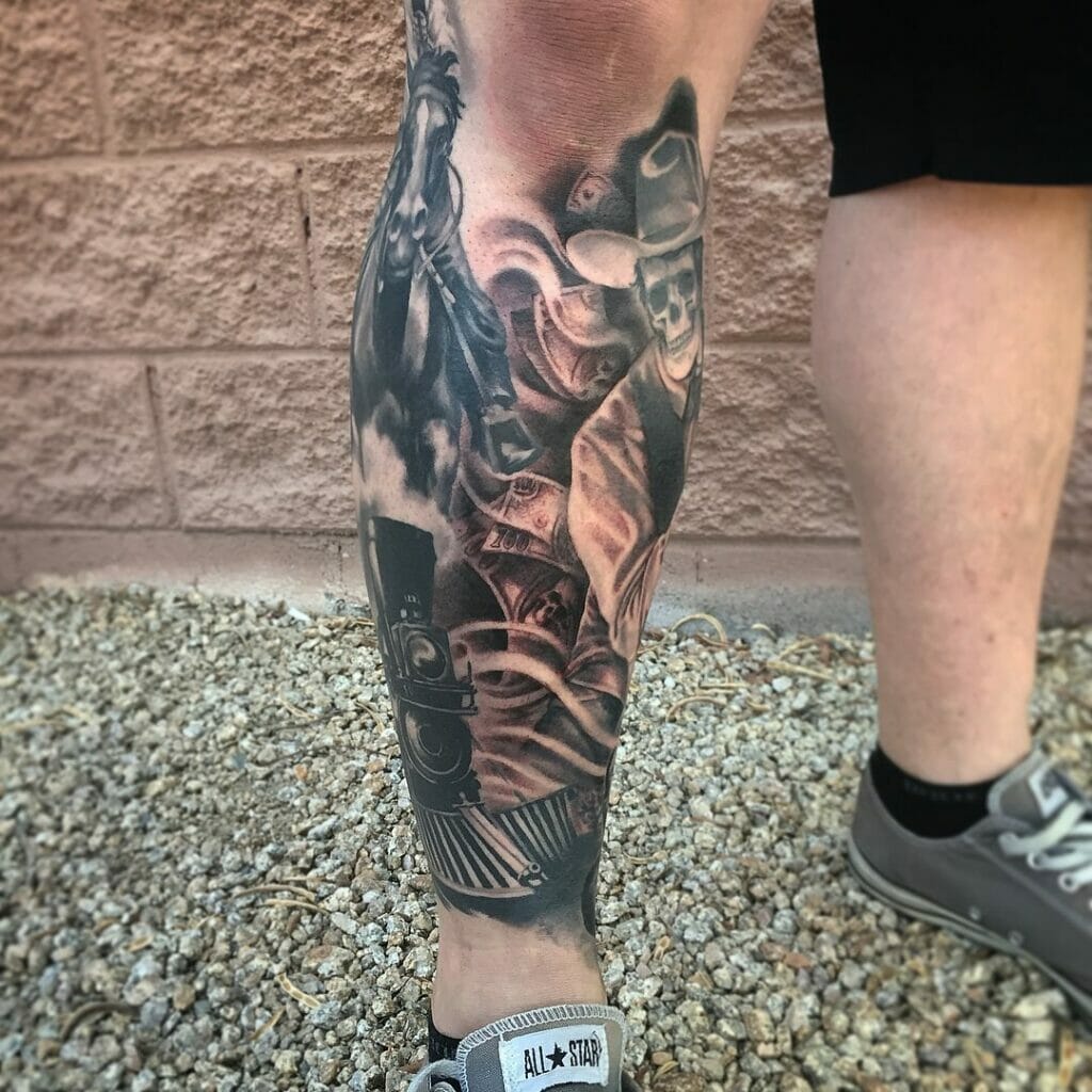 Western Sleeve Tattoo On The Leg