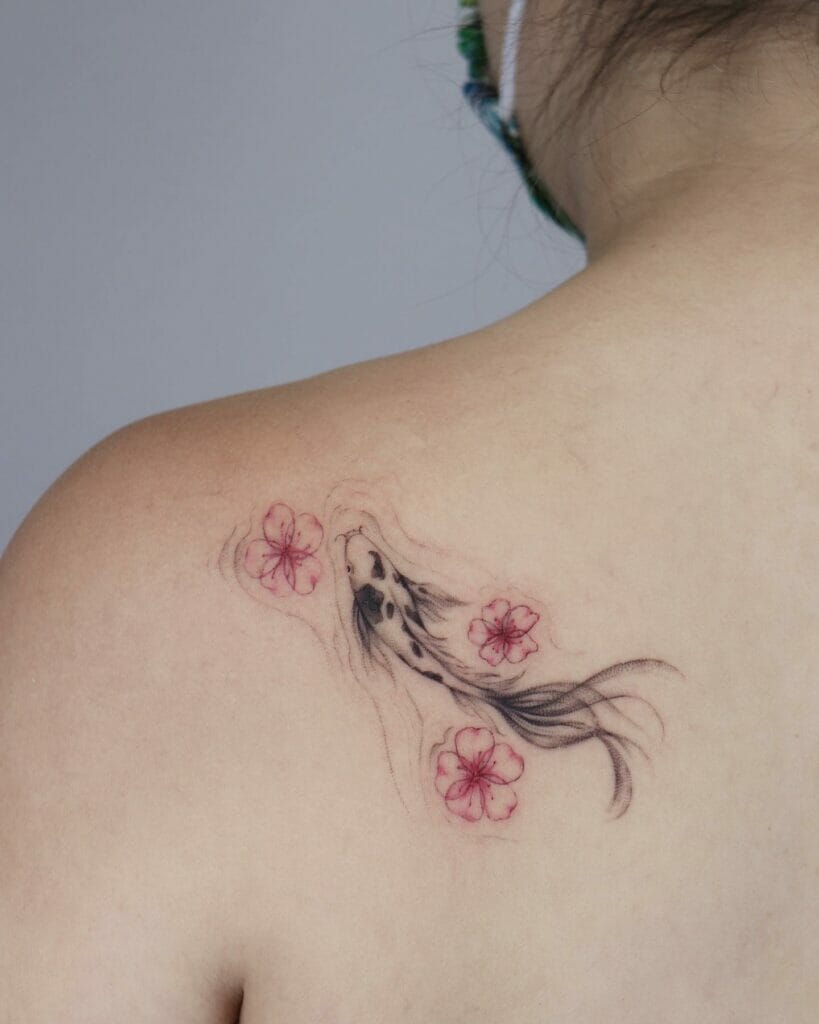 Women's Koi Fish Tattoo On The Shoulder