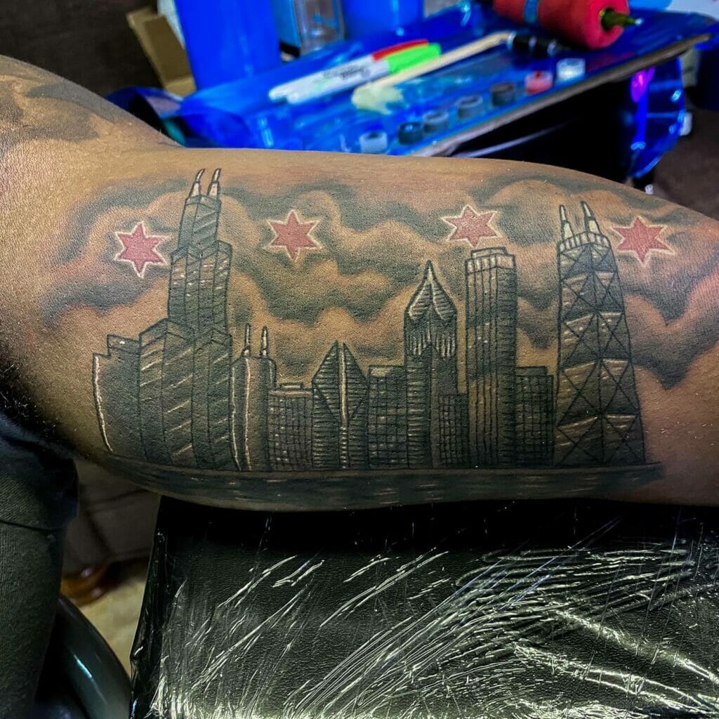 Chicago Skyline Tattoo With White Outline