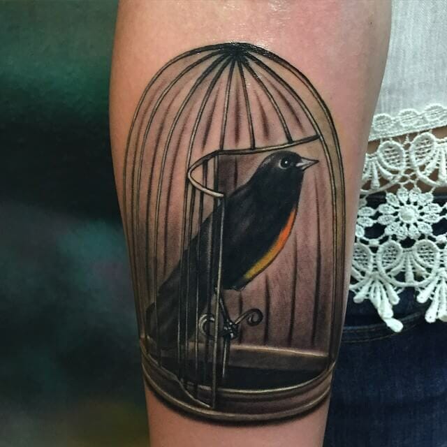 Ink Black Bird Cage Tattoo