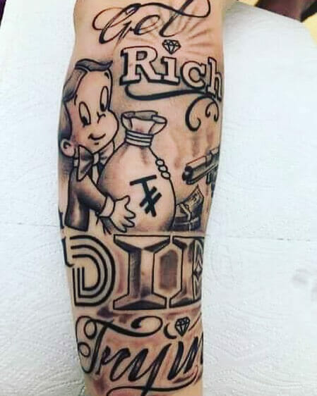 Get Rich Or Die Tryin Forearm Tattoo
