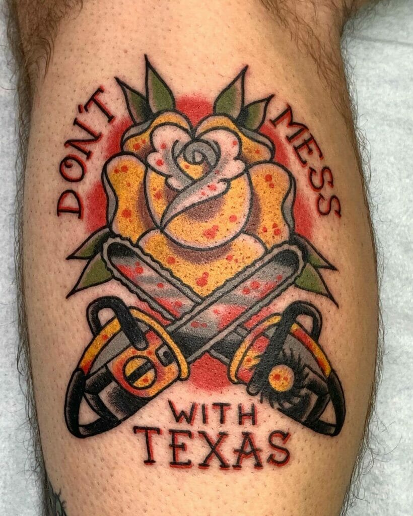 Texas Chainsaw Massacre Flower Logo Traditional Tattoo