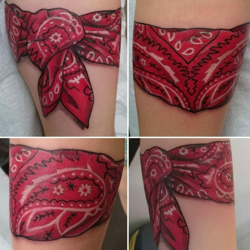 a red tattoo of a handkerchief a move from the back pocket to a more  perminat place from instagram  Red tattoos Tattoos Heart ring