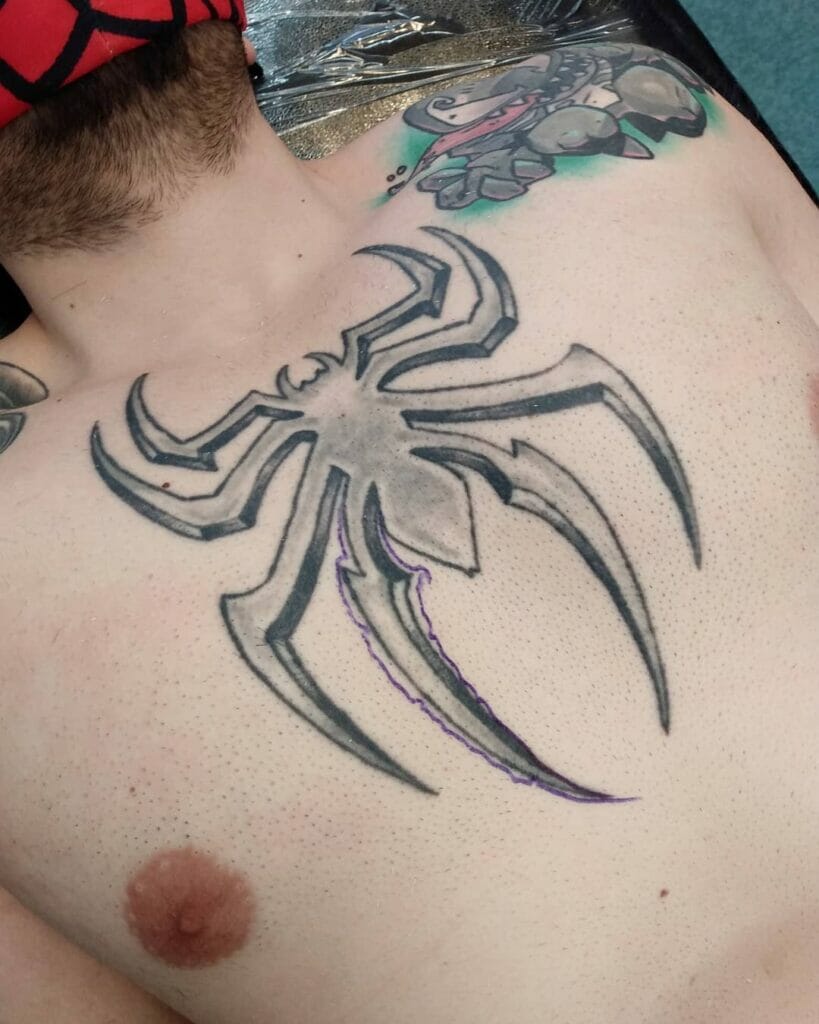 Full Metal Look Unique Spiderman Tattoo Design