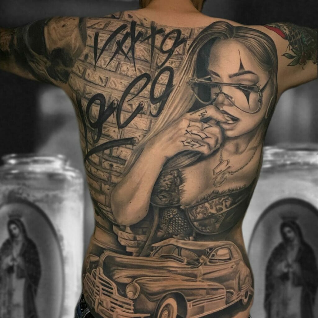 Chicano Culture Inspired Black Gangster Tattoo