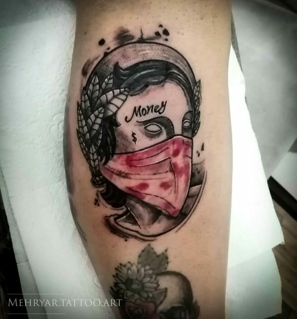 Bandana, Woman And Leaves Tattoo