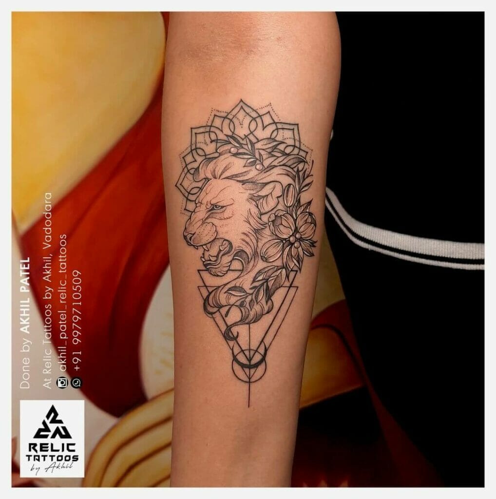 Lion-Flower Tattoo 