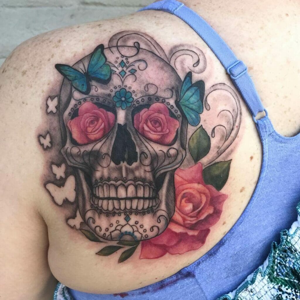 Sugar Skull And Butterfly Tattoo