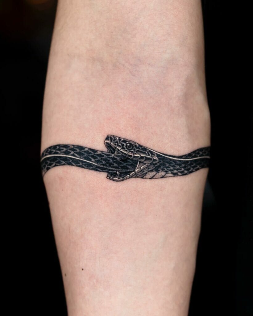 Stunning Black Ink Ouroboros Symbol Arm Tattoo Designs