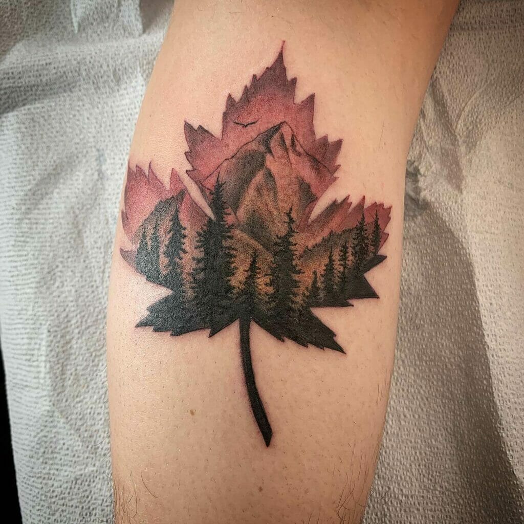 Landscape Maple Leaf Tattoo