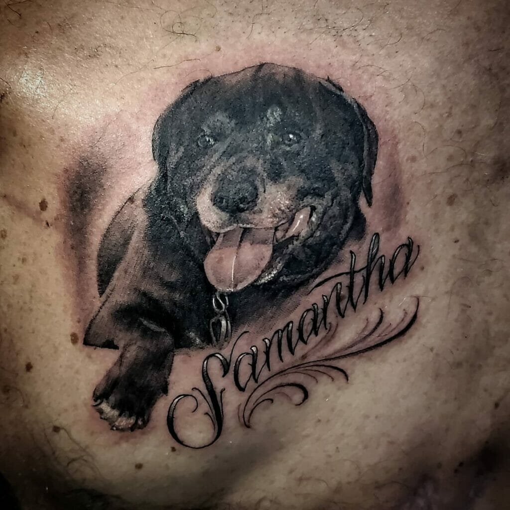 Black Labrador Tattoo With Name