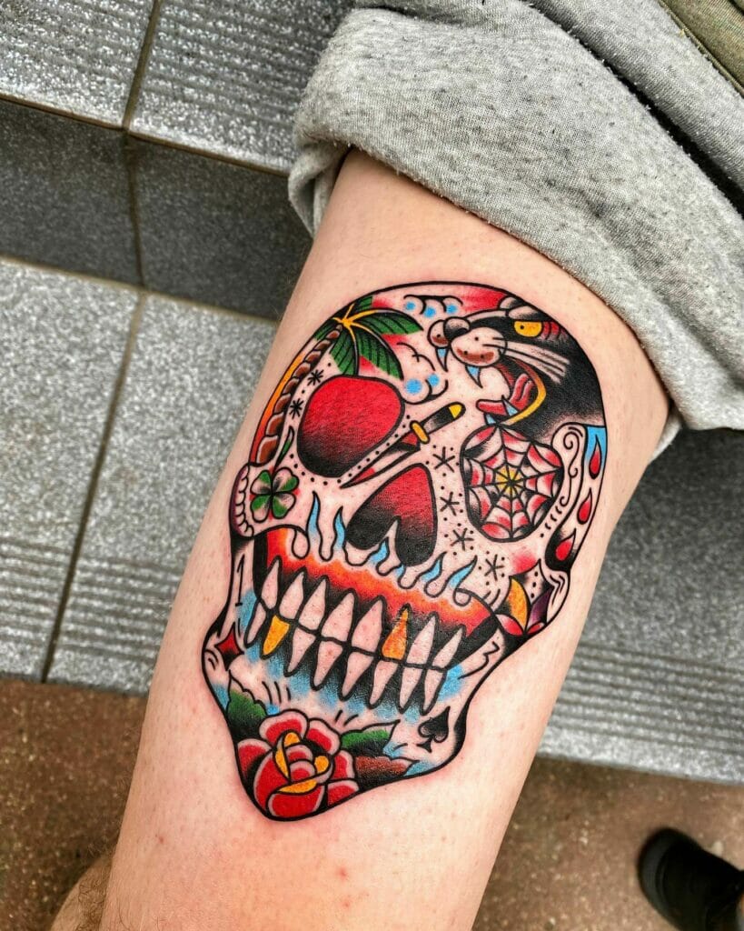 Feminine Sugar Mexican Skull Tattoo
