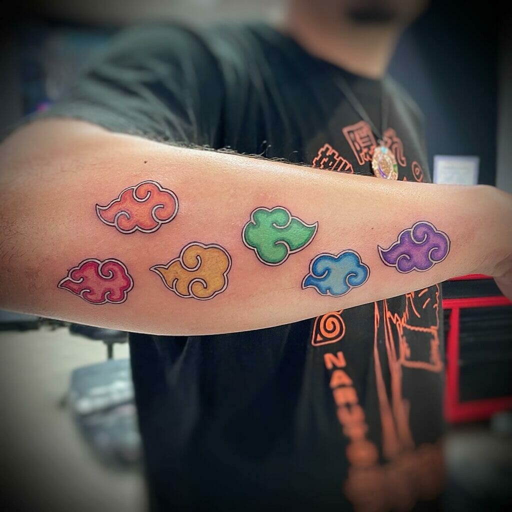 Multi Color Akatsuki Clouds Tattoo