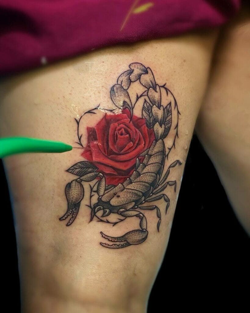 Color Realism Rose Scorpion Tattoo