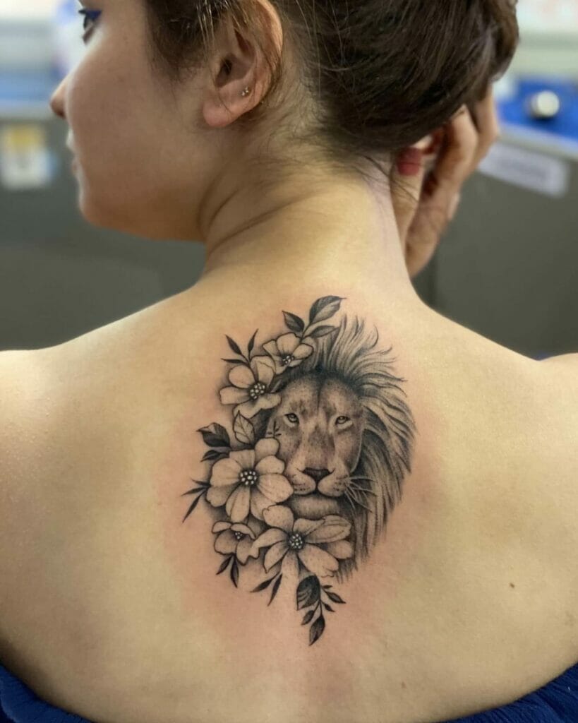Half Lion Half Flower Tattoo