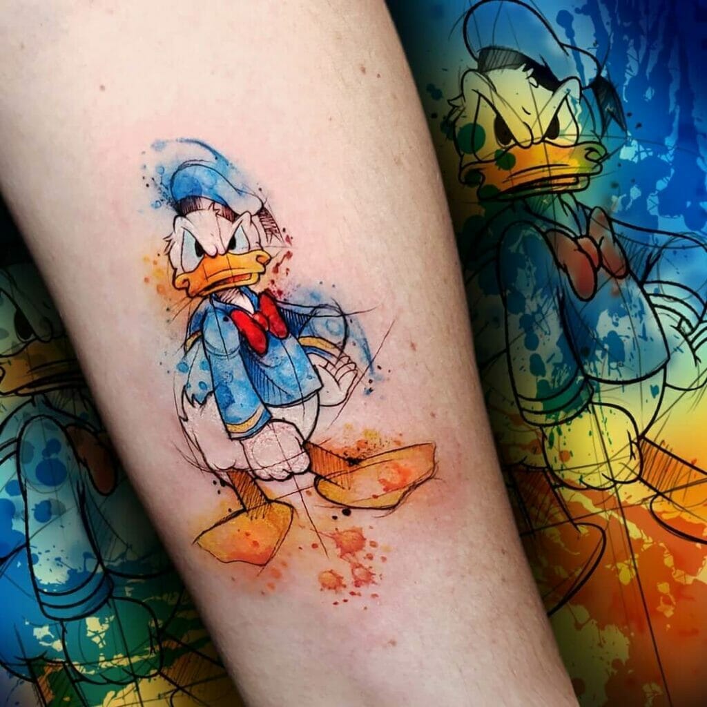 Donald Duck Tattoo With Watercolor Shading
