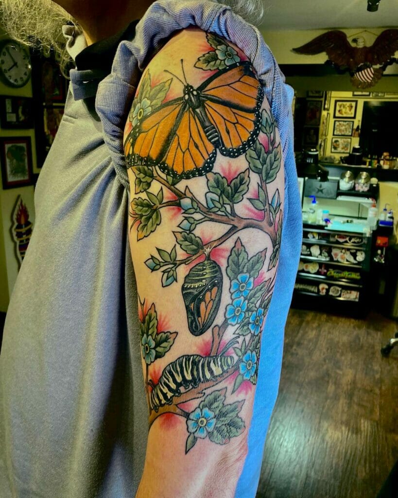 Monarch Butterfly Sleeve Tattoo