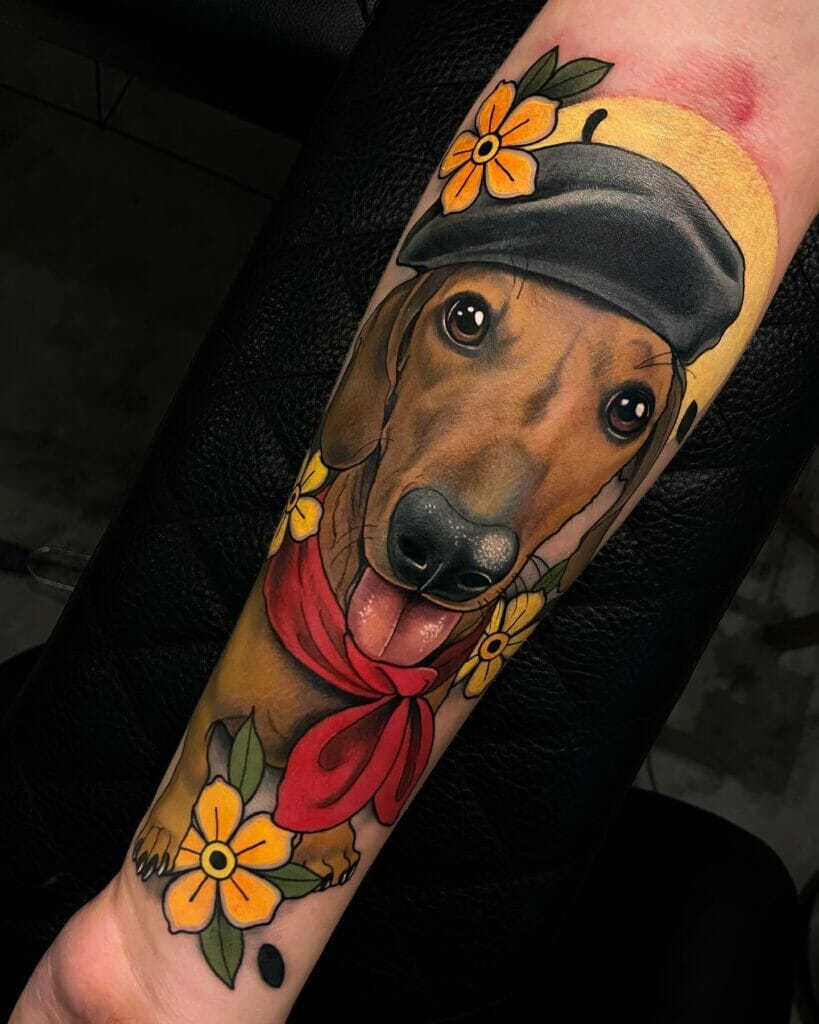 Realistic And Adorable Dachshund Tattoo