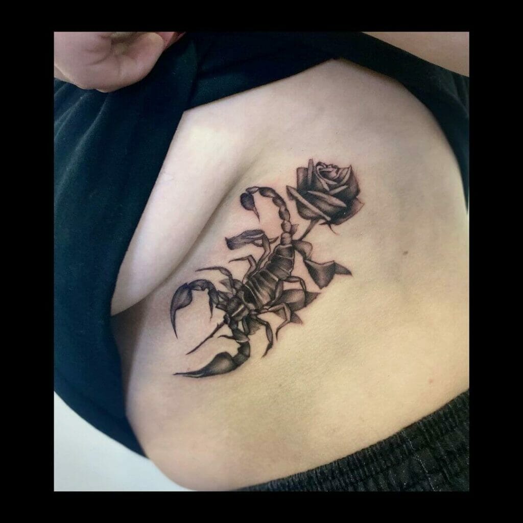 Realistic Rose Scorpion Tattoo