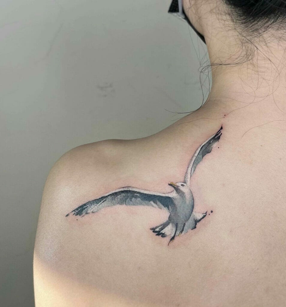 Realistic Flying Seagull Tattoo