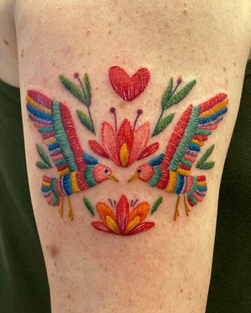 Multicolored Seagull Folk Art Tattoo