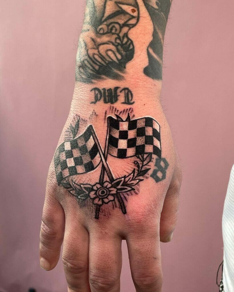 Race Car Driving Hand Checkered Flag Tattoo Ideas