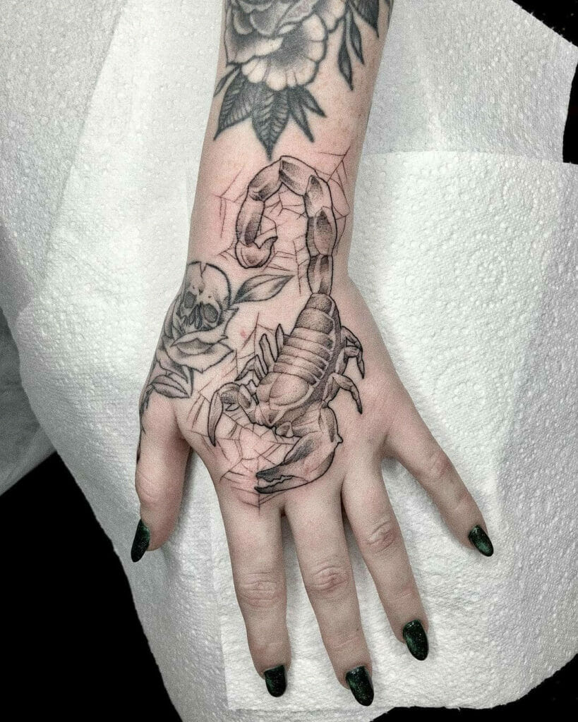 Scorpion Rose Tattoo For Hand