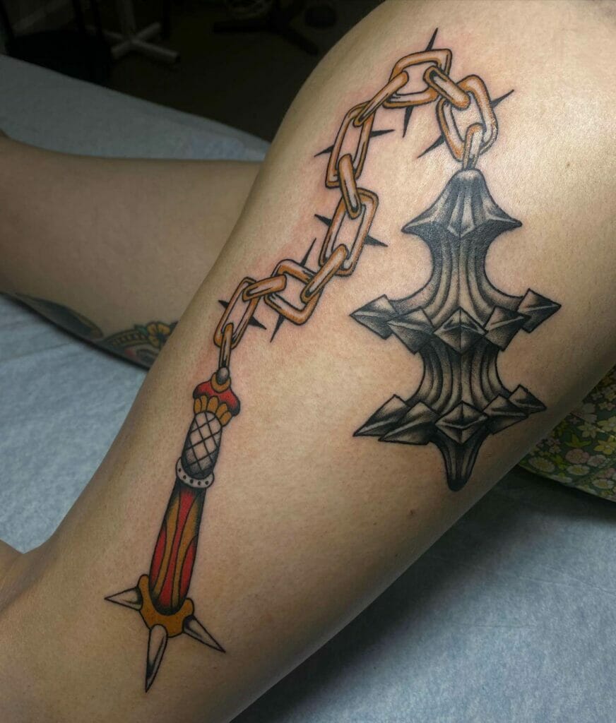 Witch King Flail Tattoo For Leg