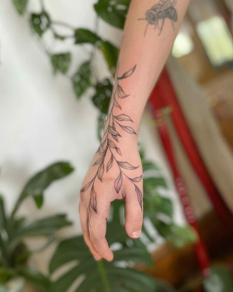 Full Hand Vine Finger Tattoo