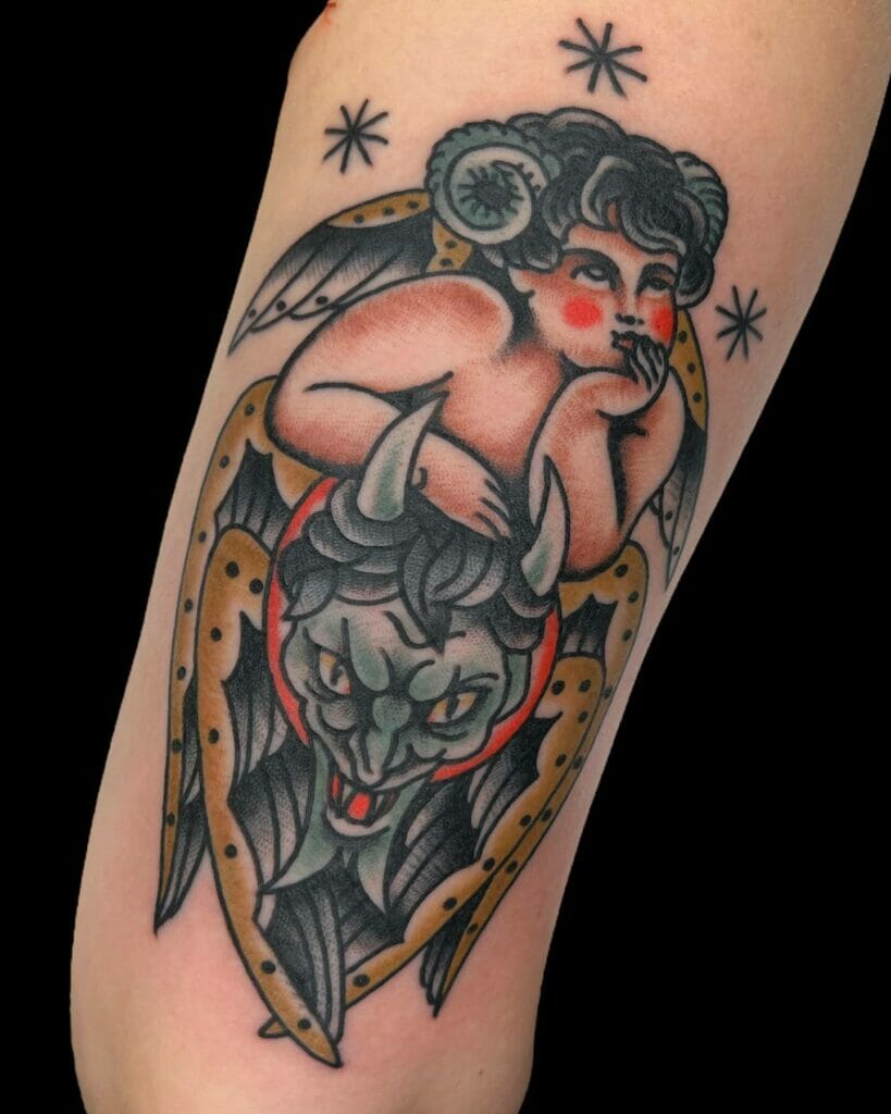 Traditional Angel And Demon Tattoo