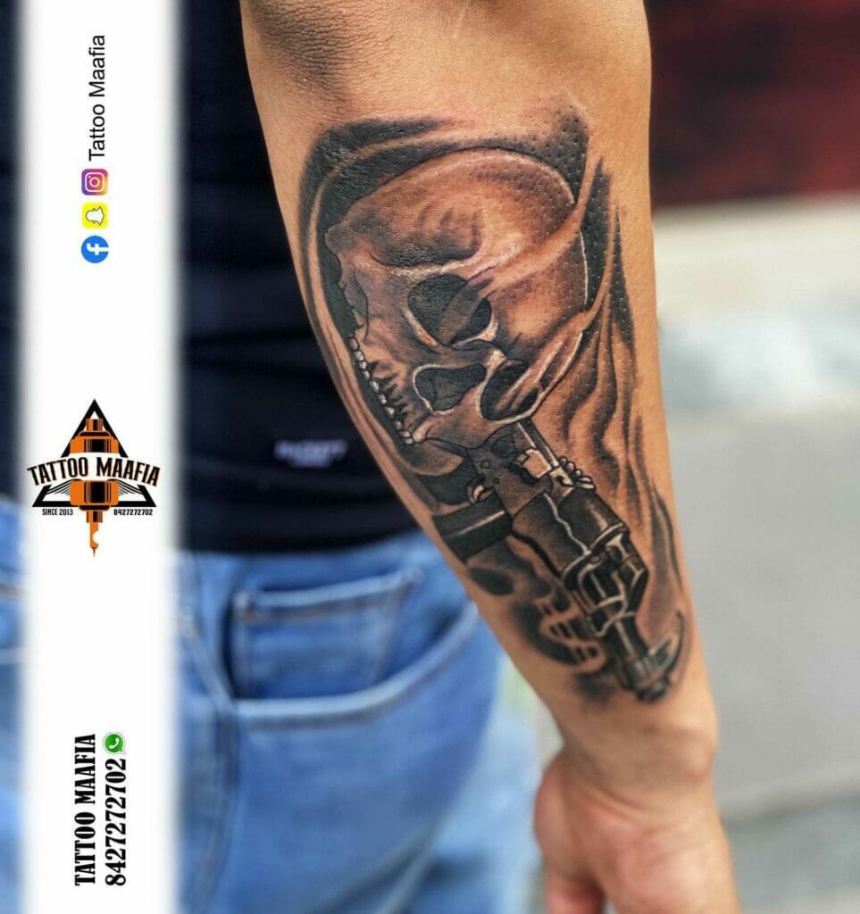 AK 47 And Skull Tattoo