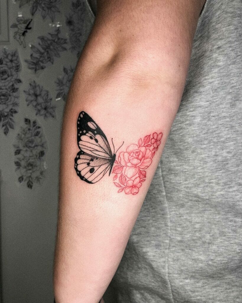 Butterfly And The Rose Tattoo Sleeve