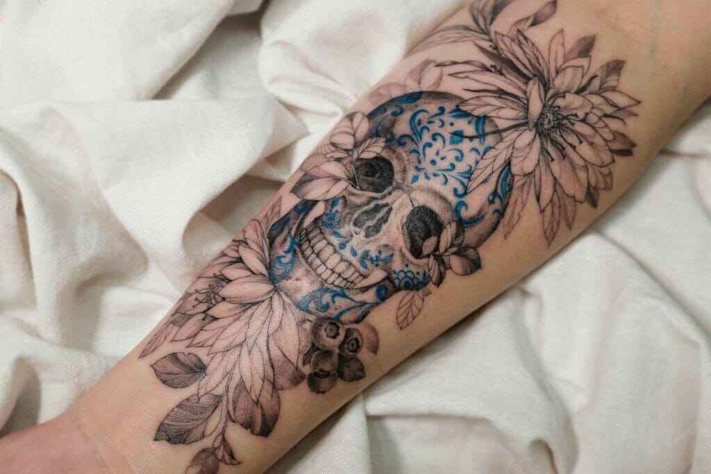 Black And Blue Calavera Skull Tattoo
