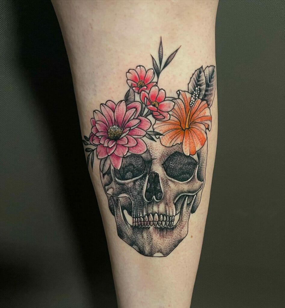 Sugar Skull With Flower Crown Tattoo